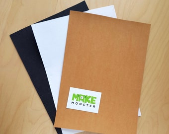 bookbinding supplies sydney 3 PACK Washable paper fabric // Kraft-tex krafttex eco vegan leather, 3x A4 letter size sheets - Brown, White & Black for printing labels