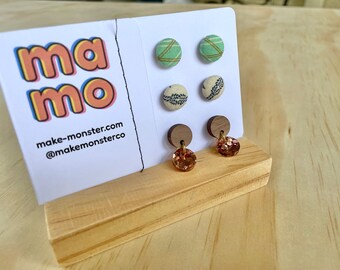 Stud and Dangle Earring Set - Plaid & Glitter Earrings