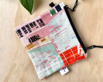 Recycled Denim Double Zip Pouch: Retro Vibes travel / journaling pouch #1