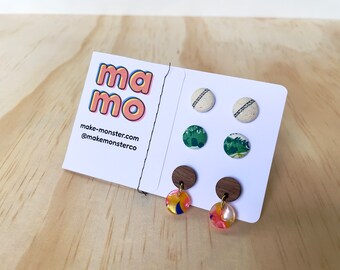 Acrylic Dangle & Fabric Button Earring Set - Modern Party Jewelry