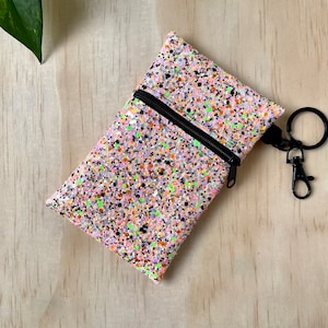 Party glitter pouch / coin purse with keyring, small zip wallet for pocket money and keys, travel toiletries bag