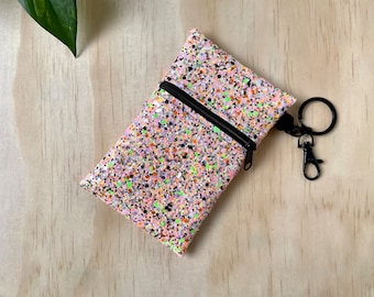 Party Glitter Pouch, Small Zip Wallet with Keyring