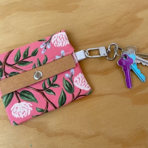 Paper Flowers slim card wallet / travel minimalist wallet, card and ID case, snap small women's