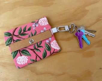 Floral Paper Leather Slim Wallet: Snap Closure Card & ID Case