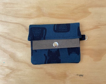 Block print cats, black and navy slim minimalist wallet