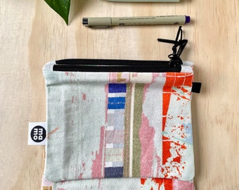 Recycled Denim Double Zip Pouch: Retro Vibes travel / journaling pouch #2