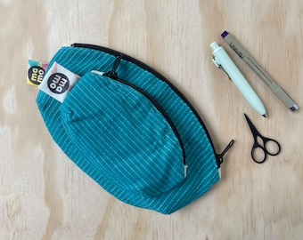 Blue Stripe Zipper Pouch Set, Half Moon Makeup Bag, Travel Case