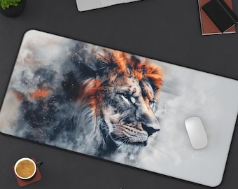 Alfombrilla de escritorio para juegos con diseño de león, alfombrilla de ratón XL extendida, regalo de decoración de escritorio con temática animal, configuración para gamers