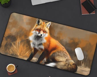 Red Fox Desk Mat – Wildlife Art Large Gaming Mouse Pad, Nature Office Decor Gift