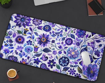 Lavender Floral Gaming Desk Mat – Purple Splendor Mousepad, Cottagecore Home Office Decor Gift