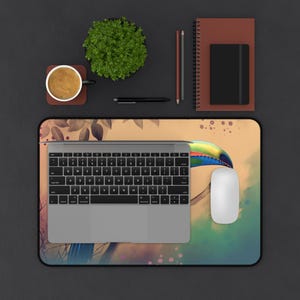 Alfombrilla de escritorio con diseño de tucán de acuarela, alfombrilla de ratón grande con diseño de pájaro tropical, regalo de decoración de oficina imagen 8