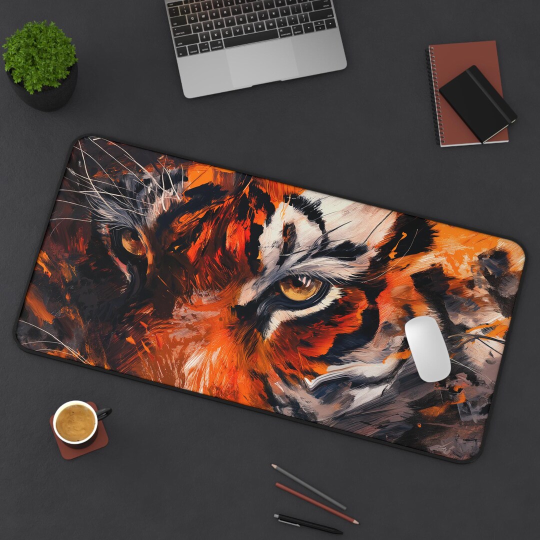 Computer Mat Tiger Fierce Tiger Desk Mat – Bold Wildlife Gaming Mousepad, Large Animal Art ...