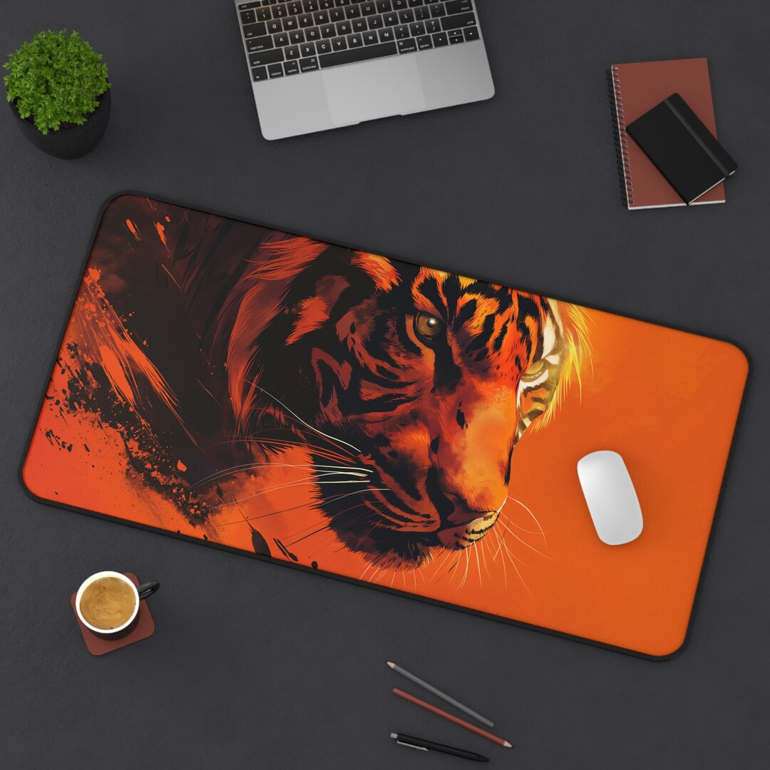 Computer Mat Tiger Fiery Tiger Desk Mat – Bold Orange Wildlife Gaming Mouse Pad ...