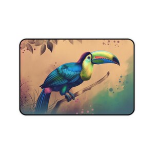Alfombrilla de escritorio con diseño de tucán de acuarela, alfombrilla de ratón grande con diseño de pájaro tropical, regalo de decoración de oficina imagen 9