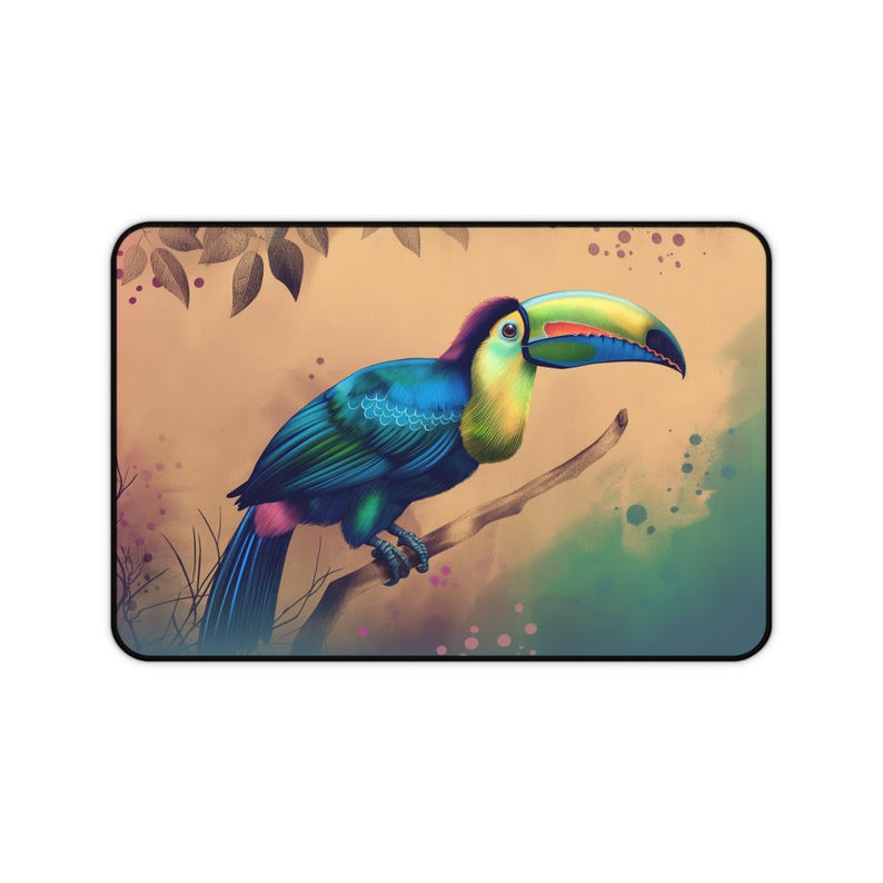 Alfombrilla de escritorio con diseño de tucán de acuarela, alfombrilla de ratón grande con diseño de pájaro tropical, regalo de decoración de oficina imagen 9