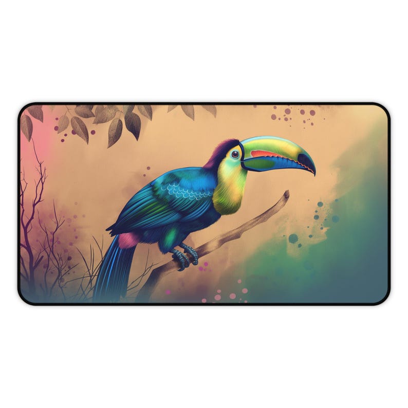 Alfombrilla de escritorio con diseño de tucán de acuarela, alfombrilla de ratón grande con diseño de pájaro tropical, regalo de decoración de oficina imagen 6