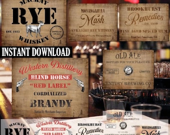 Prohibition Era Label Prints, Speakeasy Decor (Digital Download)