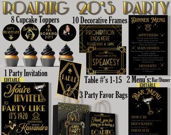 Zestaw dekoracji na imprezę w stylu szalonych lat 20. – Gatsby, Speakeasy (do pobrania w wersji cyfrowej)