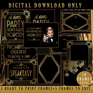 Gatsby-festskyltar | Art Deco-ramar (digital nedladdning)