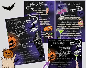 Spooky Halloween Party Invites & Menu | Partiful Cover included | Canva Customizable