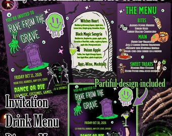Rave from the Grave Halloween Party Invitation | Partiful Cover included, Digital Product, Canva Customizable