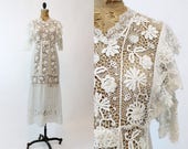 antique edwardian dress 1900s lace gown small