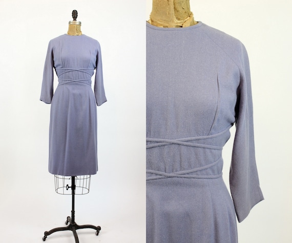 1950s PERIWINKLE wool wiggle dress small | new fa… - image 1