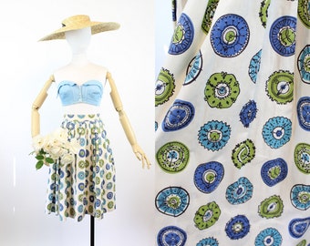 1950s CLOCK print novelty cotton skirt xxs | new spring summer
