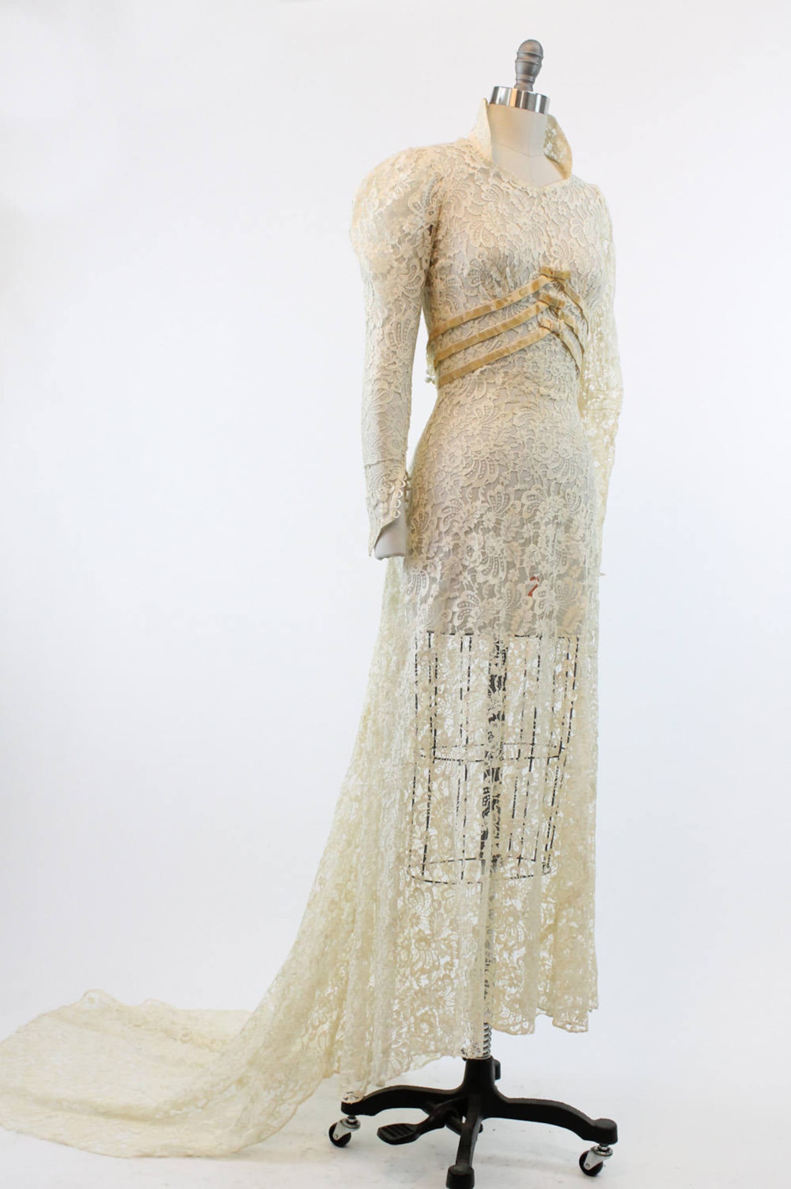 1930s Wedding Lace Velvet Dress Bridal Gown With Train Xxs - Etsy