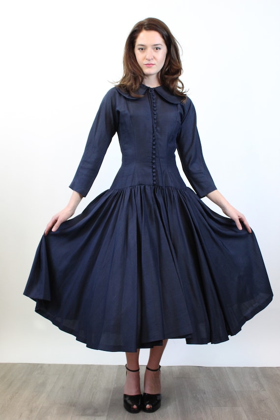 1950s SUZY PERETTE navy SILK dress small | new sp… - image 4