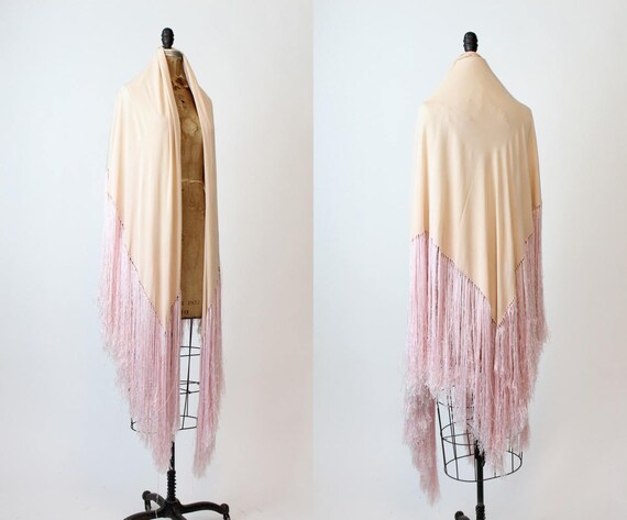 1940s silk fringed piano scarf | vintage wrap shaw