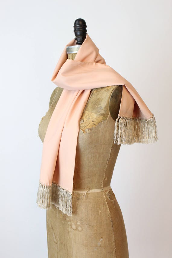 1940s peach rayon fringed scarf  | vintage wrap - image 6