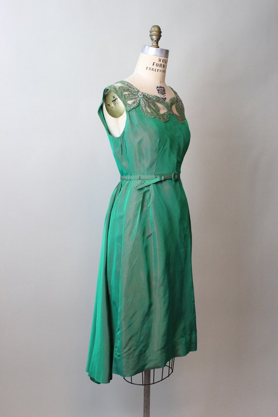 1960s Mr Blackwell Custom green TRAIN dress xs | … - image 2