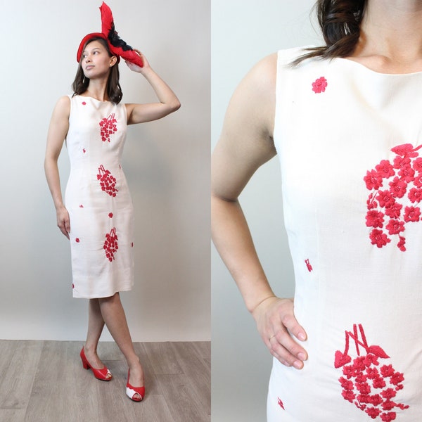 1950s LINEN embroidered wiggle dress xs | new spring summer