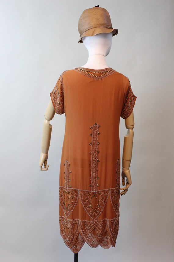 1920s rare PUMPKIN beaded GOLD STUD dress xs smal… - image 9