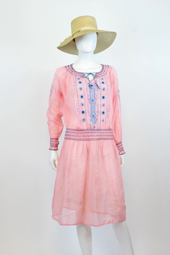 1920s RARE PINK Hungarian peasant dress small vinta… Gem