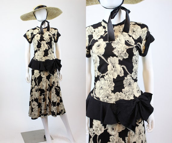 1940s rayon jersey floral dress xs | vintage sheer