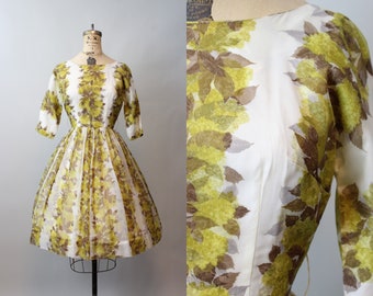 1950s yellow ROSE PRINT dress xs | new fall