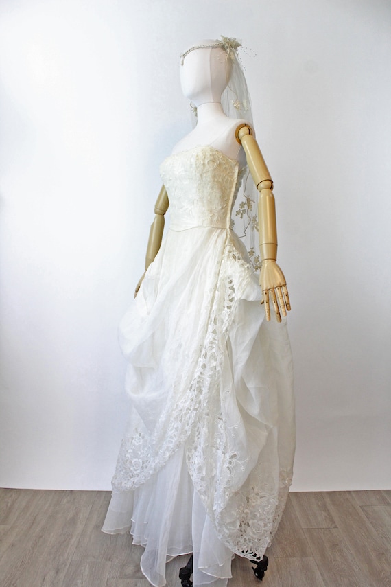 1950s BONWIT TELLER organza broderie anglaise wed… - image 7