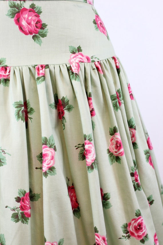 1950s rose print skirt xs | vintage pistachio chi… - image 5