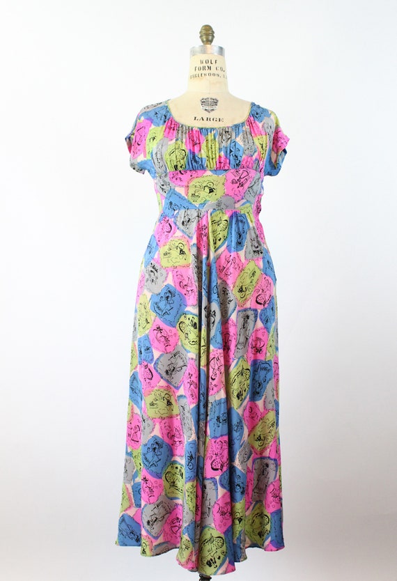 1940s women NOVELTY PRINT rayon gown dress medium… - image 2