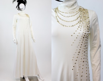 1970s STUDS and rhinestones gown dress medium large | new fall winter