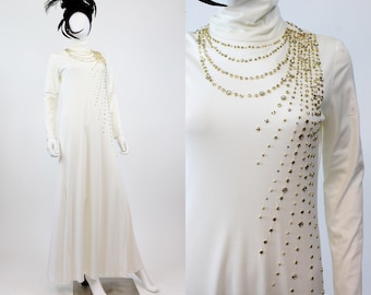 1970s STUDS and rhinestones gown dress medium large | new fall