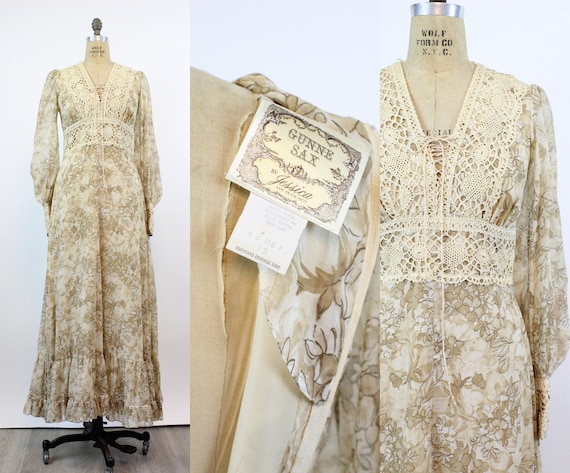 1970s Gunne Sax corset ROSE PRINT maxi dress small