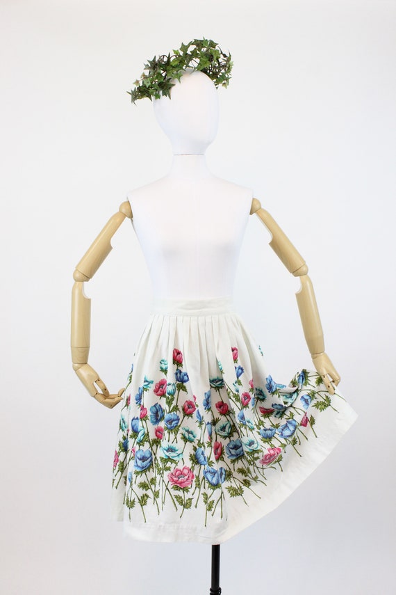 1950s John Wolf anemone cotton skirt xs | vintage… - image 2