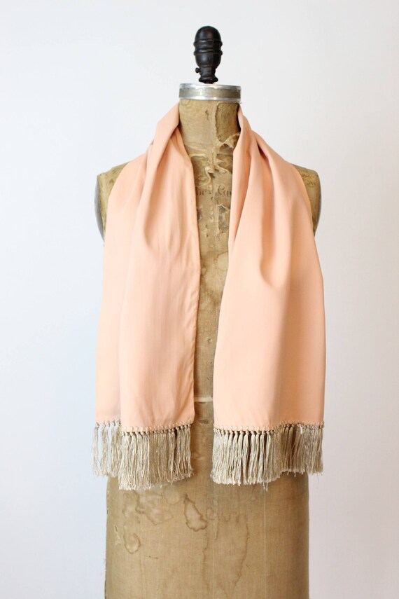 1940s peach rayon fringed scarf  | vintage wrap - image 2