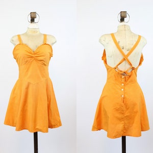 1940s tangerine playsuit dress medium large | vintage swim dress with briefs romper | new spring summer
