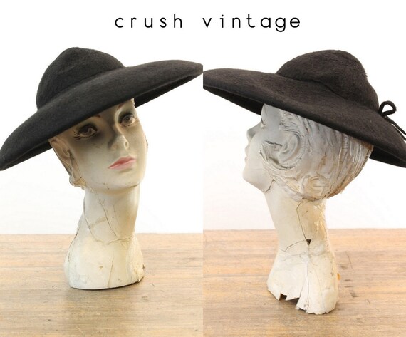 1950s picture hat | wool cartwheel tilt hat