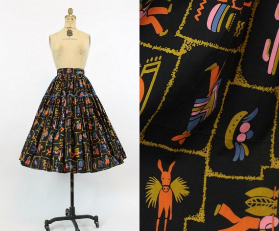 1950s novelty print skirt | vintage fiesta burro c