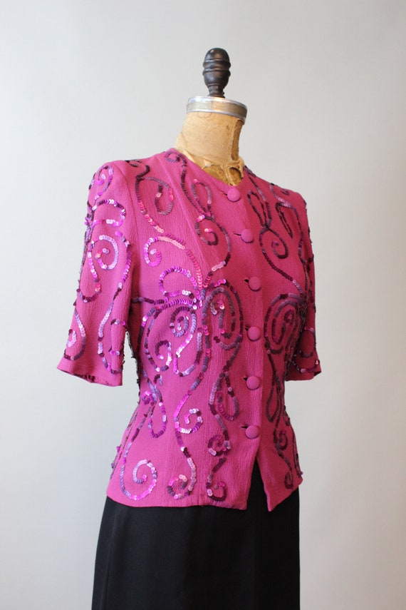 1940s RASPBERRY sequin blouse small | new fall wi… - image 6